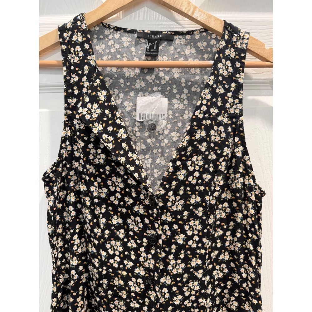 Forever 21 Womens Black Daisy Floral Button Front Sleeveless Mini Dress Size M